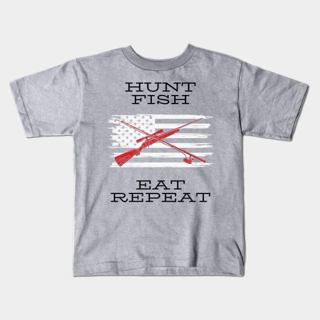 Hunt Fish Eat Repeat Kids T-Shirt by Rickido
